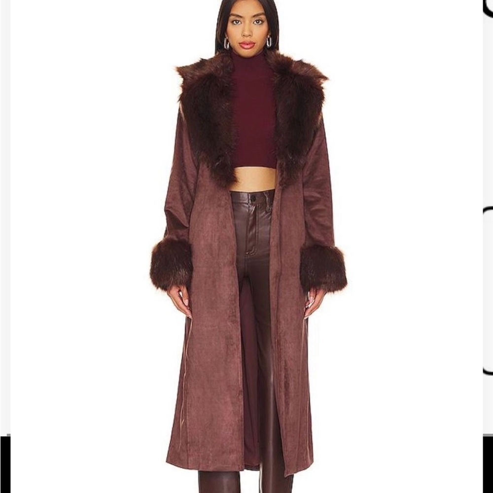 Show Me Your MuMu Brown Teddy Coat with Faux Fur